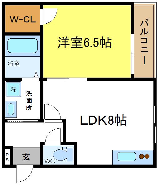 エアリーメゾンキューブ(1LDK/1階)の間取り写真