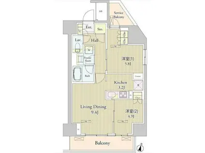 ヴェルデュール高田馬場(2LDK/11階)の間取り写真
