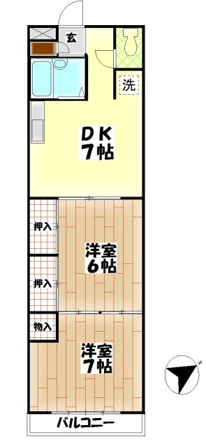 サンラフォーレ佐貫(2DK/2階)の間取り写真