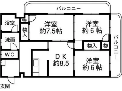 松福園ハイツ(3DK/2階)の間取り写真