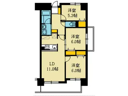 スカイヒルズST白水沢(3LDK/3階)の間取り写真