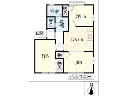 タウンエアリー E棟(3DK/2階)の間取り写真