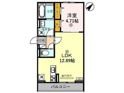 ＪＲ草津線 手原駅 徒歩14分 3階建 築1年(1LDK/3階)の間取り写真