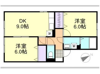 エーア トベーレA・B棟(2DK/1階)の間取り写真