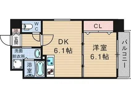KDXレジデンス難波南(1DK/2階)の間取り写真