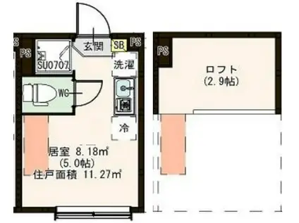 ミカシータ亀戸(ワンルーム/1階)の間取り写真