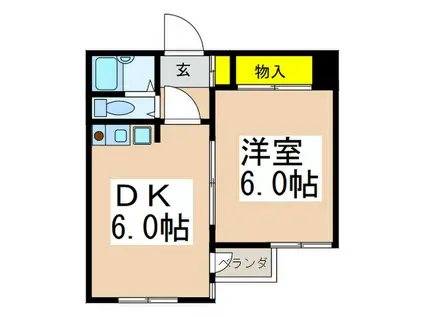 ＪＲ中央線 高尾駅(東京) 徒歩8分 2階建 築34年(1DK/1階)の間取り写真