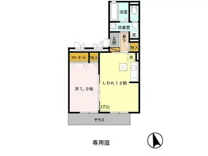 ヴェルドミール 壱番館(1LDK/1階)の間取り写真