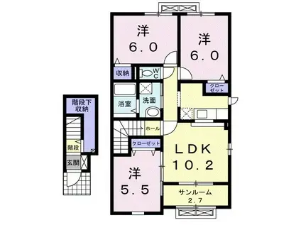 ドゥ・ファミーユA(3LDK/2階)の間取り写真