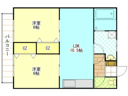 スクエアパレス(2LDK/2階)の間取り写真