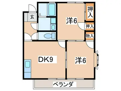 ヒルタシャルム(2DK/2階)の間取り写真