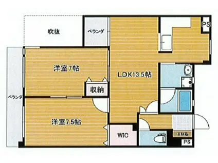 ラクール庭瀬(2LDK/4階)の間取り写真