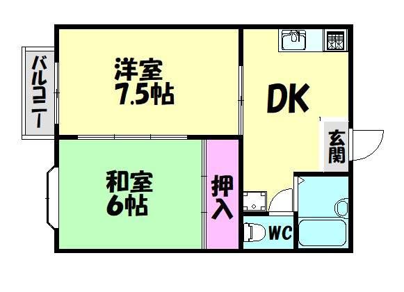 パークサイド津久野(2DK/1階)の間取り写真