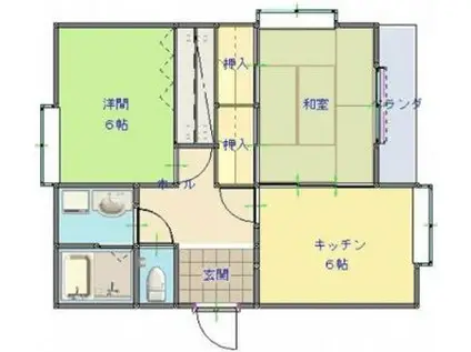 ローマンタウンB(2DK/2階)の間取り写真