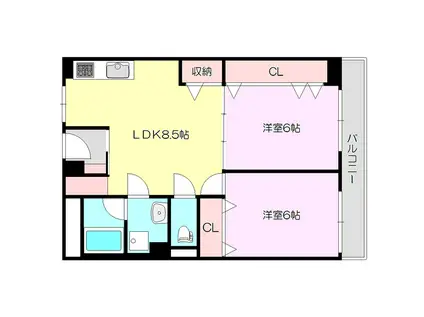 秀英マンション(2LDK/3階)の間取り写真