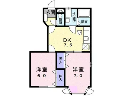 グランディール堀越 IIB(2DK/1階)の間取り写真