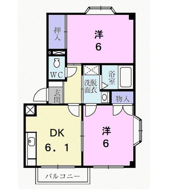 グランポルテ 木の宮II(2DK/2階)の間取り写真