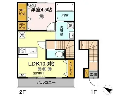 クレスト千波(1LDK/2階)の間取り写真
