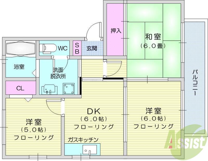 ビューラーシャトルトマト(3DK/1階)の間取り写真