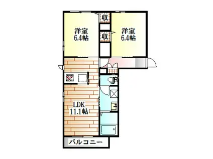 シャーメゾングランデ(2LDK/2階)の間取り写真