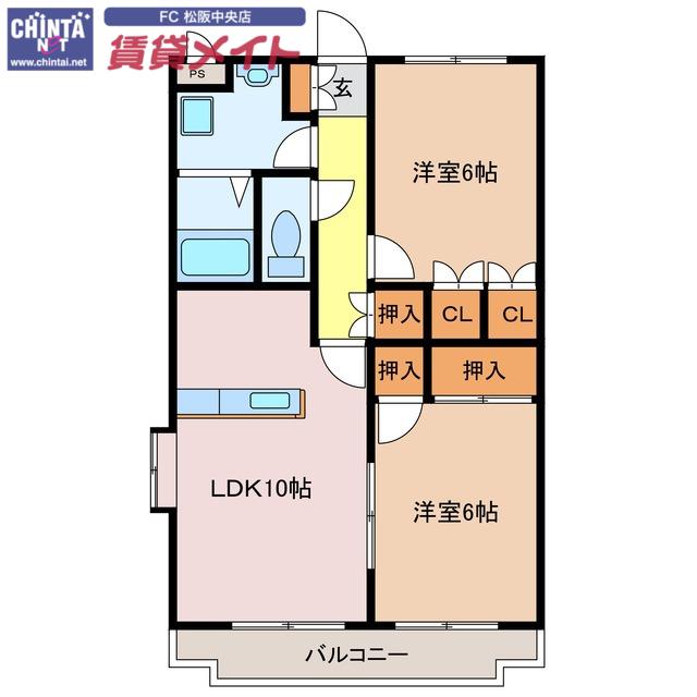 エスポワールM(2LDK/3階)の間取り写真