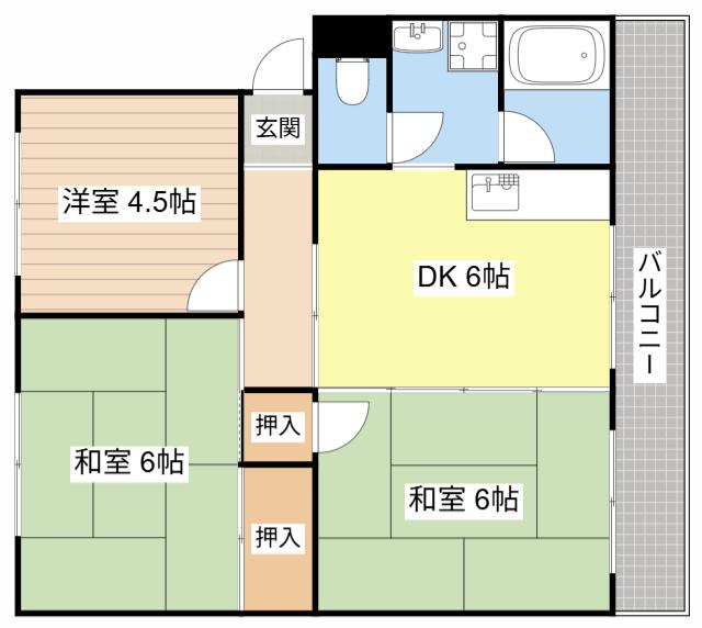 ハイツ清涼(3DK/4階)の間取り写真