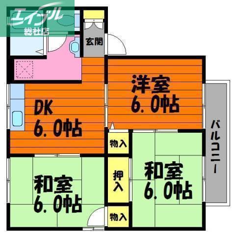 アルカジア石部 E棟(3DK/1階)の間取り写真