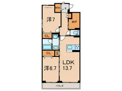 カーサ・ルミナーレ(2LDK/2階)の間取り写真