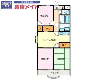 ルミエール三雲(3LDK/4階)の間取り写真