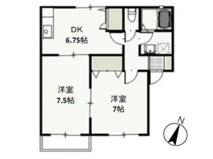 メープル湊B(2DK/2階)の間取り写真
