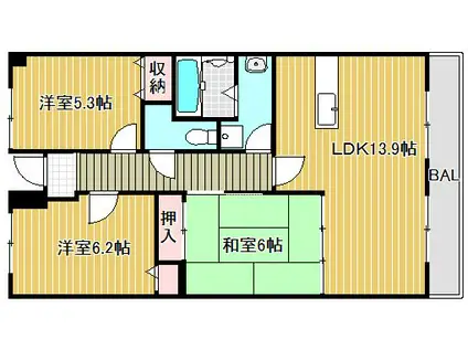ツインオークス(3LDK/6階)の間取り写真