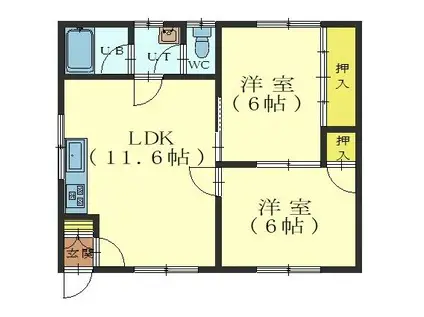 コーポわたなべ(2LDK/1階)の間取り写真