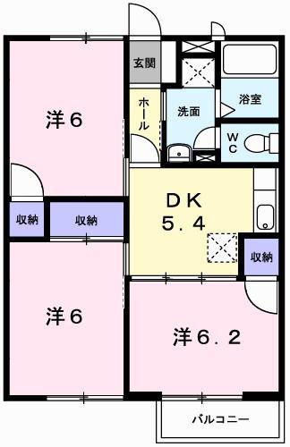 パークサイド2(3DK/2階)の間取り写真