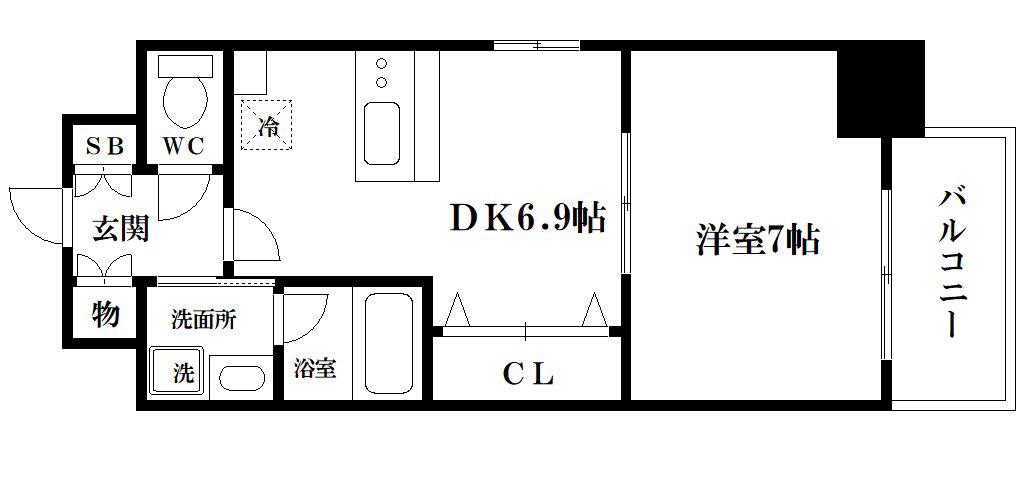 ISM谷町六丁目(1DK/10階)の間取り写真