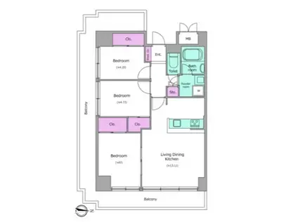 レジディア芝浦(3LDK/13階)の間取り写真