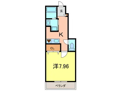 アンプルールリーブルクレッシェンド(1K/1階)の間取り写真