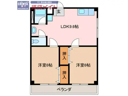 津INCOURT練木(2LDK/3階)の間取り写真