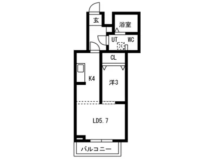 メリディアン多賀城山王参番館(1LDK/1階)の間取り写真