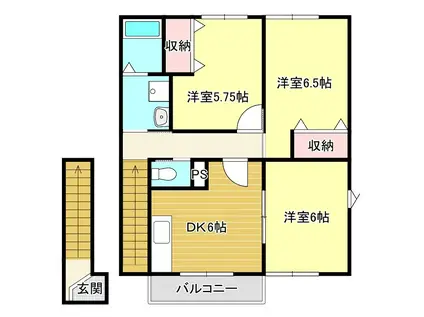 ムーンリバーII(3DK/1階)の間取り写真