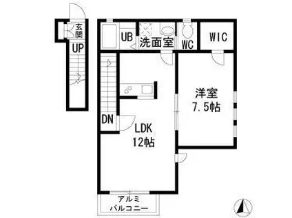 イーストピア四つ木(1LDK/2階)の間取り写真