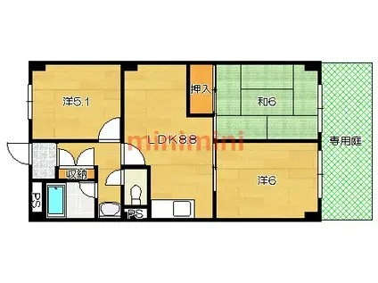 天王タウンハイツ(3LDK/1階)の間取り写真