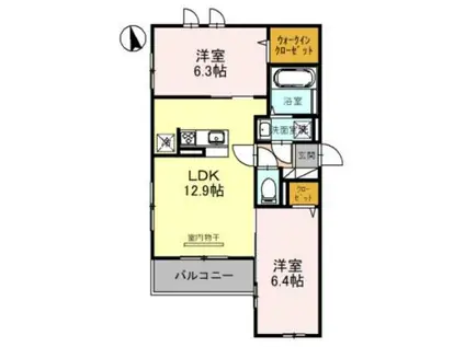 アベニール中道(2LDK/2階)の間取り写真