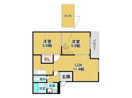 アスターI(2LDK/2階)の間取り写真