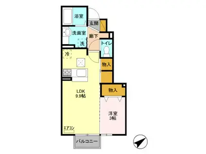 フォーゲルテラス グリューン I(1LDK/1階)の間取り写真