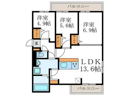 リベルテ四条梅津(3LDK/3階)の間取り写真