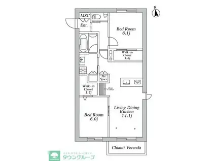 JUMEAUX 南館(2LDK/2階)の間取り写真