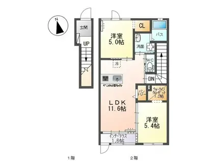 スワセントフィールド(2LDK/2階)の間取り写真
