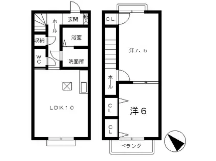 PARBONHEUR(2LDK/1階)の間取り写真
