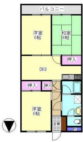 セゾンマンション(3DK/2階)の間取り写真