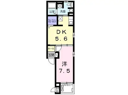 グラース ダンジュ(1DK/2階)の間取り写真